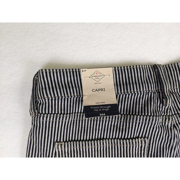 St. John's Bay Women's Jeans Size 8P Blue & White Striped Denim Capri - Picture 14 of 14